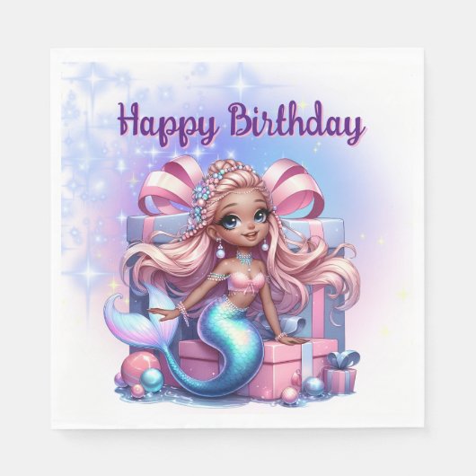 Serviette En Papier Happy Birthday Mermaid  (Devant)