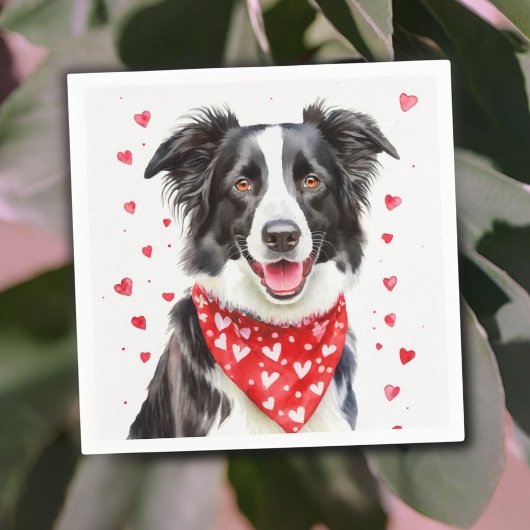 Serviette En Papier Happy Border Collie Red Heart Bandana