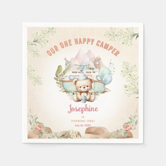 Serviette En Papier Happy Camper Été 1er Anniversaire Papier fille (Devant)