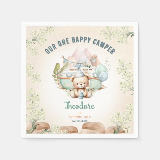 Serviette En Papier Happy Camper Été 1er Anniversaire Papier Garçon (Devant)