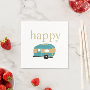 Serviette En Papier Happy Camper Turquoise Gold Teardrop Camping Trail