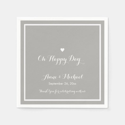 Serviette En Papier Happy Day Mariage réception gris (Devant)