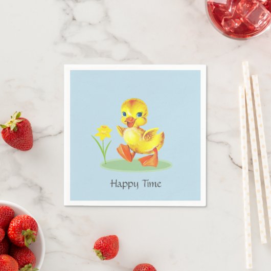 Serviette En Papier Happy Duckling on Light Blue (En situation)