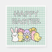 Serviette En Papier Happy Easter Bunny Chick Eggs Floral Green Gingham (Devant)