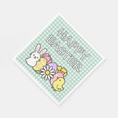 Serviette En Papier Happy Easter Bunny Chick Eggs Floral Green Gingham (Coin)