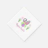 Serviette En Papier Happy Easter Bunny Ears Eggs and Pink Tulips (Coin)