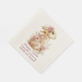 Serviette En Papier Happy Easter Spring Pink and Yellow Flowers Bunny (Coin)