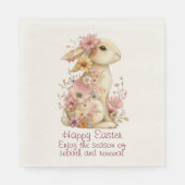 Serviette En Papier Happy Easter Spring Pink and Yellow Flowers Bunny (Devant)