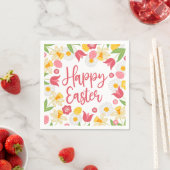 Serviette En Papier Happy Easter | Yellow and Red Floral  (En situation)