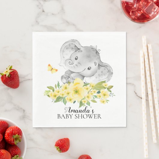 Serviette En Papier Happy Elephant Neutral Papier Baby shower Napkins (En situation)
