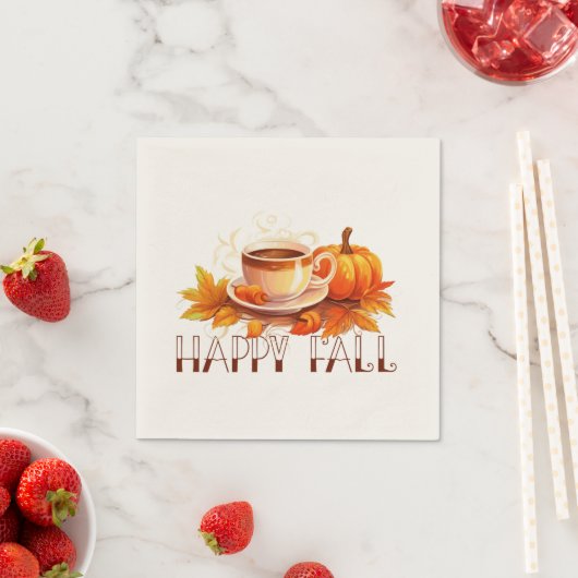 Serviette En Papier Happy Fall Coffee Citrouille (En situation)