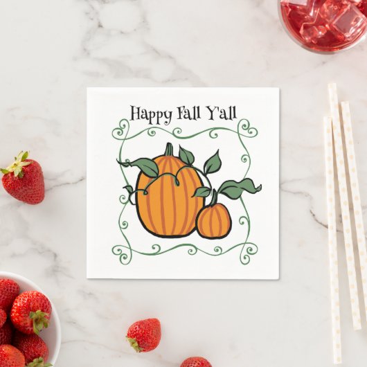 Serviette En Papier Happy Fall Y'all Citation Citrouille Thanksgiving (En situation)