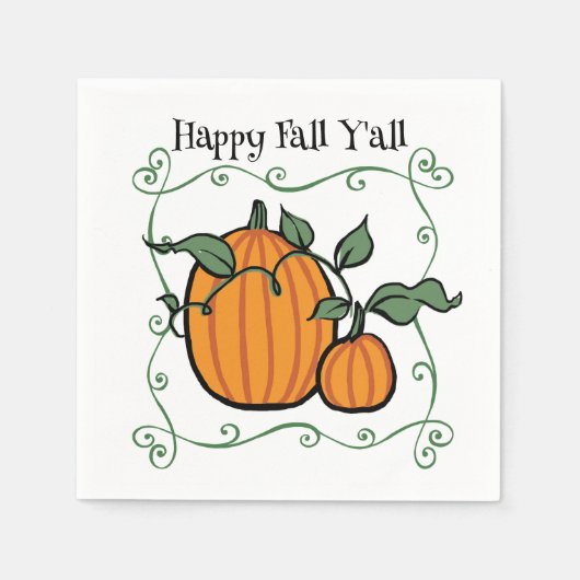 Serviette En Papier Happy Fall Y'all Citation Citrouille Thanksgiving (Devant)