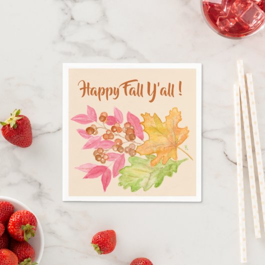 Serviette En Papier Happy Fall Y'all Feuilles et Berries Papier Napkin (En situation)
