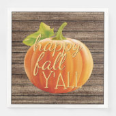 Serviette En Papier Happy Fall Y'all Orange Citrouille sur Planks Moti (Devant)