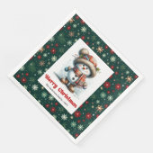 Serviette En Papier Happy funny snowman with snowflakes kids napkins (Coin)