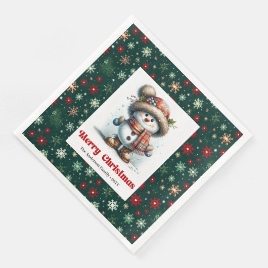 Serviette En Papier Happy funny snowman with snowflakes kids napkins (Coin)