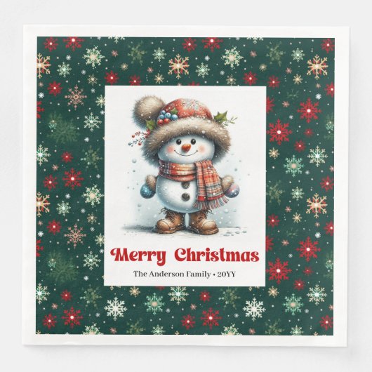 Serviette En Papier Happy funny snowman with snowflakes kids napkins (Devant)