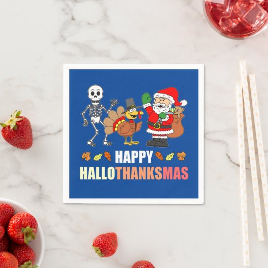 Serviette En Papier Happy HalloThanksMas (BLUE) serviettes (En situation)