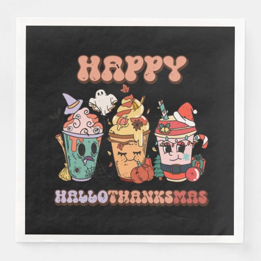 Serviette En Papier Happy HalloThanksMas Funny Dark (Devant)