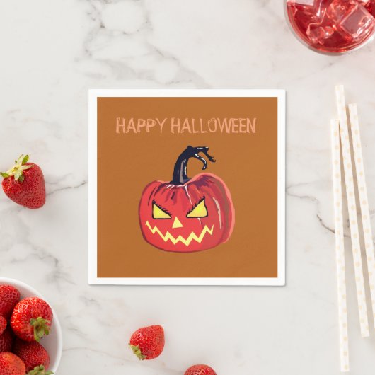 Serviette En Papier Happy Halloween Custom Cocktail Citrouille Napkin (En situation)