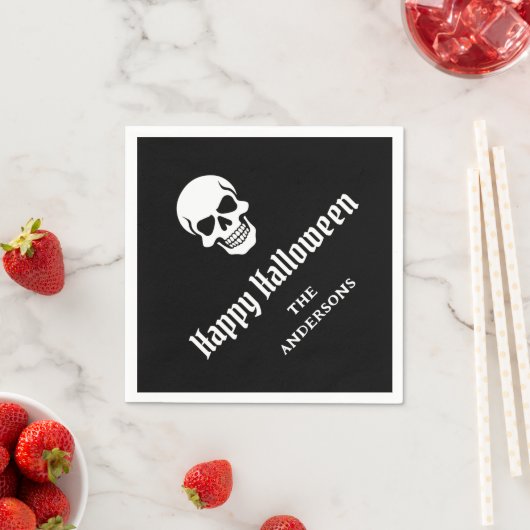 Serviette En Papier Happy Halloween éffrayant crâne nom ou texte perso (En situation)