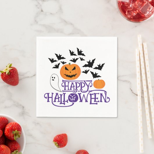 Serviette En Papier Happy Halloween fantômes citrouille chauves-souris (En situation)
