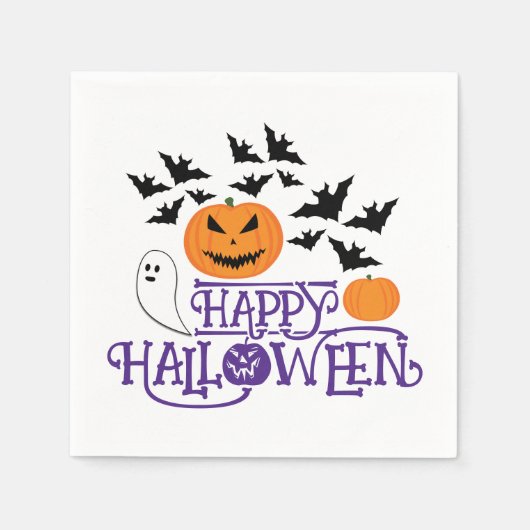 Serviette En Papier Happy Halloween fantômes citrouille chauves-souris (Devant)