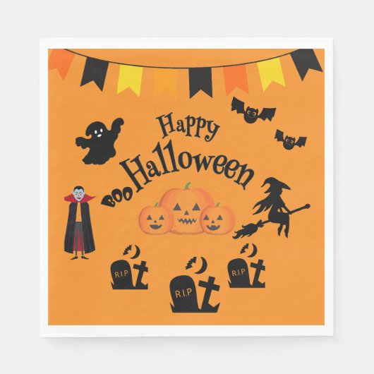 Serviette En Papier Happy Halloween & Halloween caractères (Devant)