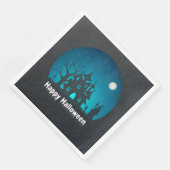 Serviette En Papier Happy Halloween Maison hantée bleue et noire (Coin)