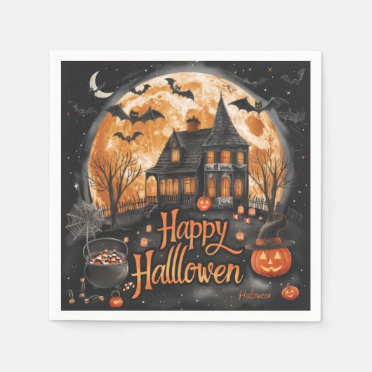 Serviette En Papier Happy Halloween Maison mignonne & Festive Hallowee (Devant)
