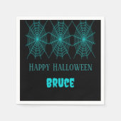 Serviette En Papier Happy Halloween neon bleu spiderweb noir (Devant)