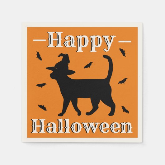 Serviette En Papier Happy Halloween sorcière Casquette Chat & chauves- (Devant)