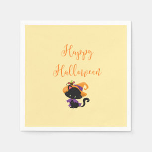 Serviette En Papier Happy Halloween sorcière noir souris chat sur Brim
