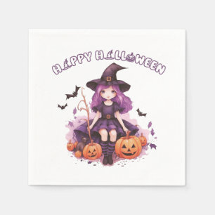 Serviette En Papier Happy Halloween violet sorcière Citrouilles et cha