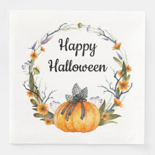 Serviette En Papier Happy Halloween Watercolor Citrouille Wreath