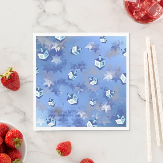 Serviette En Papier Happy Hanoukka Falling Stars et Dreidels Napkins (En situation)