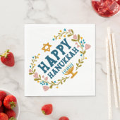 Serviette En Papier HAPPY HANOUKKA fleurie couronne Juive Holiday (En situation)