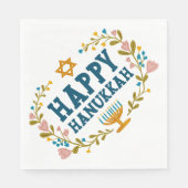 Serviette En Papier HAPPY HANOUKKA fleurie couronne Juive Holiday (Devant)
