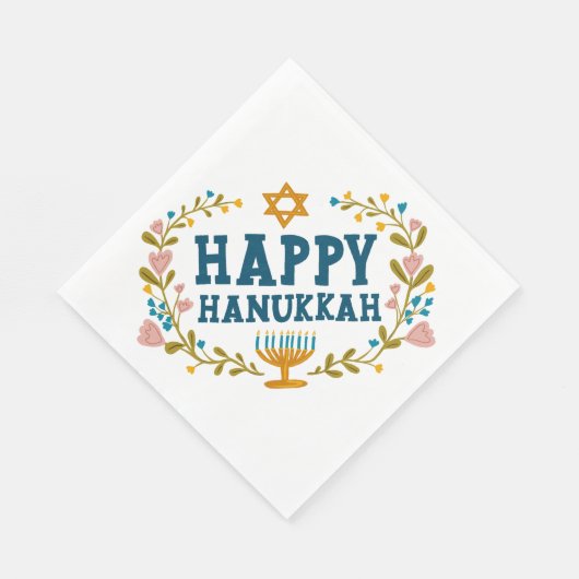Serviette En Papier HAPPY HANOUKKA fleurie couronne Juive Holiday (Coin)