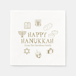 Serviette En Papier Happy Hanoukka or blanc personnalisé nom de famil