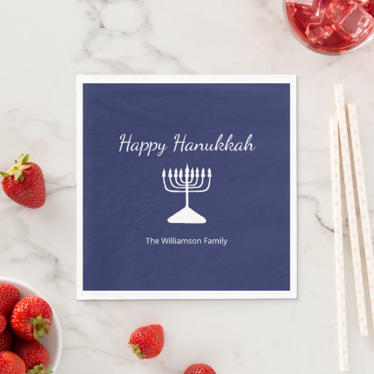 Serviette En Papier Happy Hanoukka Simple Menorah Blue (En situation)