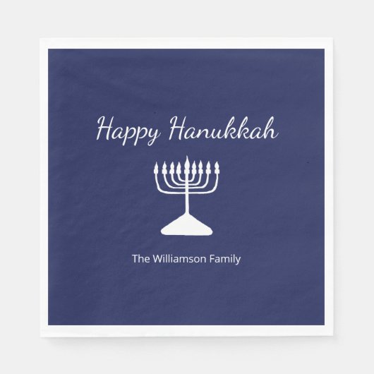 Serviette En Papier Happy Hanoukka Simple Menorah Blue (Devant)