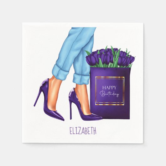 Serviette En Papier Happy Heels Shopping Bag Anniversaire (Devant)