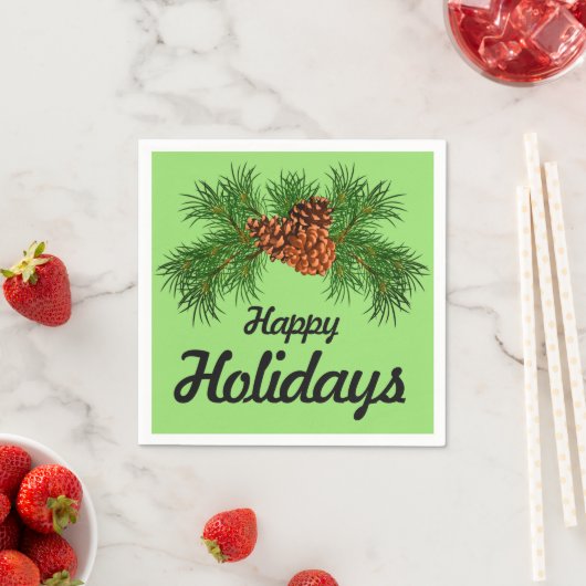 Serviette En Papier Happy Holiday - détail pin-cône (En situation)