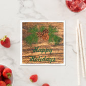 Serviette En Papier Happy Holiday - détail rustique pin-cône (En situation)