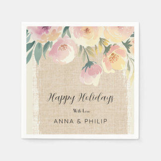 Serviette En Papier Happy holidays floral watercolor holiday