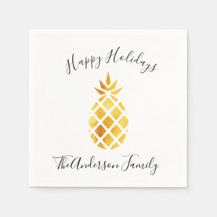 Serviette En Papier Happy Holidays or ananas blanc nom