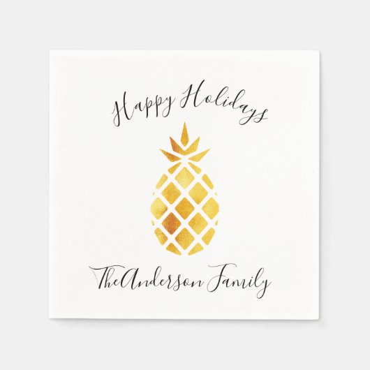 Serviette En Papier Happy Holidays or ananas blanc nom (Devant)