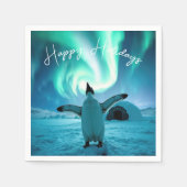 Serviette En Papier Happy Holidays Penguin Under Northern Lights (Devant)